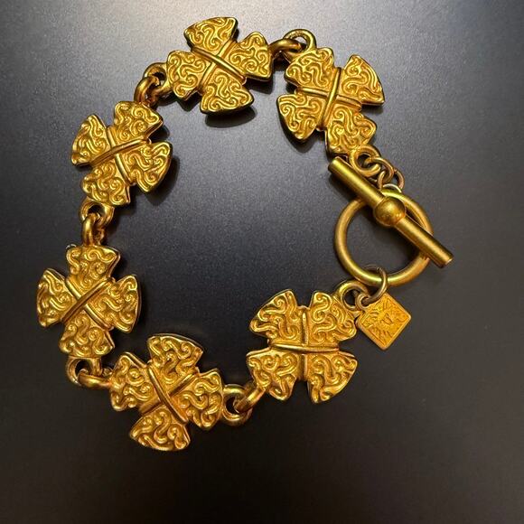 Vintage Anne Klein Matte Gold Maltese Cross Link Bracelet - Picture 1 of 8